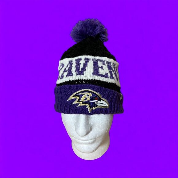 Baltimore Ravens Knit Beanie Cap Pom Hat Purple Black 47 Brand NFL - Picture 1 of 8